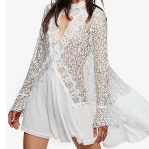 Free People White Tell Tale Cutout Lace Tunic Size L